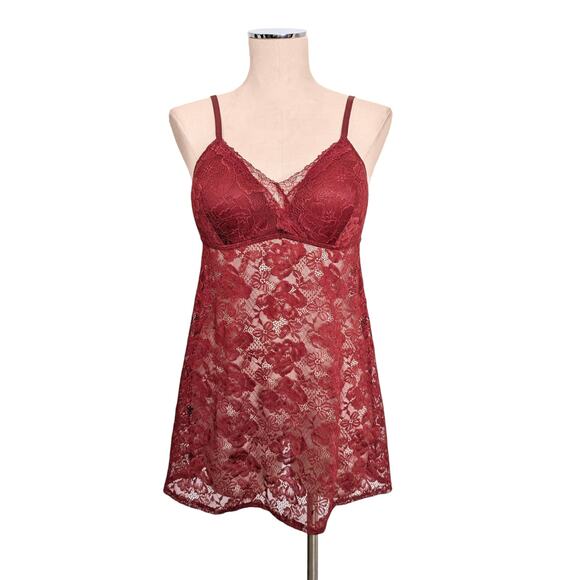 Sexy AUDEN Intimates Cranberry Red  Lace Lingerie Dress M - Picture 1 of 2